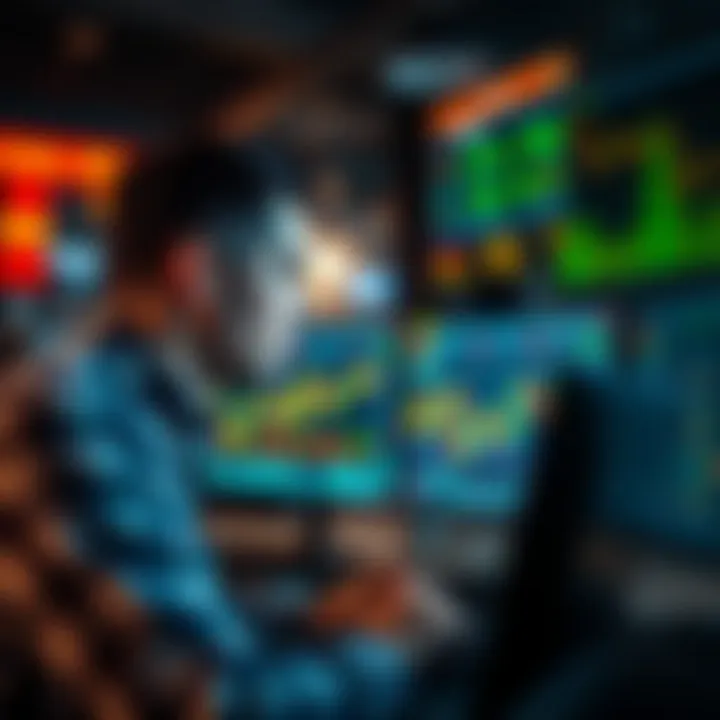 Market Analysis with Multiple Screens A trader using multiple screens for market analysis