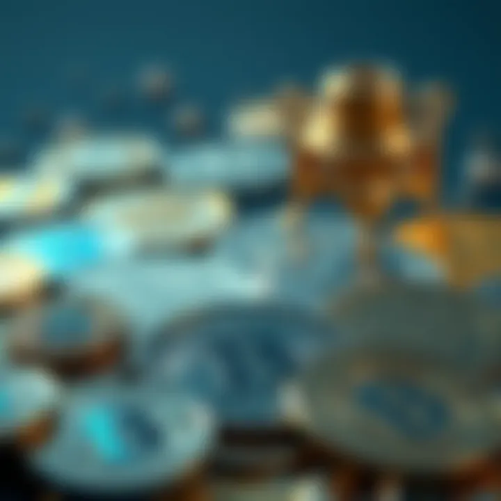 Cryptocurrency symbols representing various coins