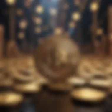 Depiction of wax coins with blockchain elements