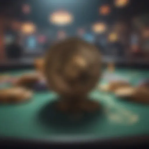 A vibrant poker table featuring cryptocurrency symbols