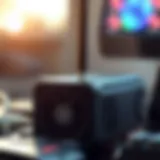 A close-up view of a Helium 5G miner showcasing its sleek design and antenna.