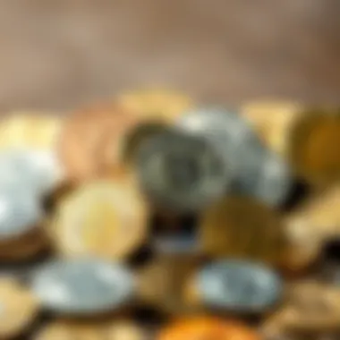 Diverse Cryptocurrency Assets Modern cryptocurrency coins arranged artistically
