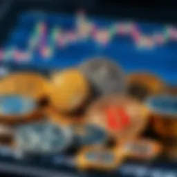 Diverse cryptocurrency coins arranged for investment analysis