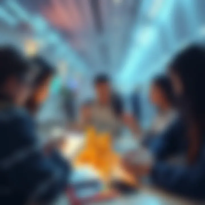 Illustration of users interacting with digital assets in a decentralized finance environment